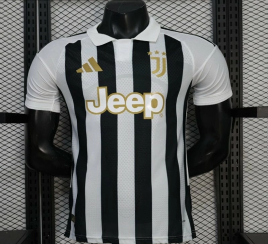 Player Version 26/27 Juventus Black & White Stripe Gold Detail Home Jersey
