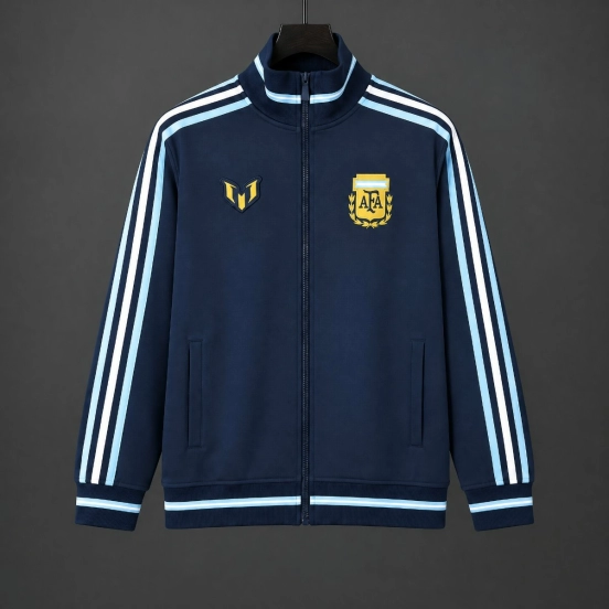 2026 Argentina MESSI Tribute Full Zipper Navy Blue Windbreaker
